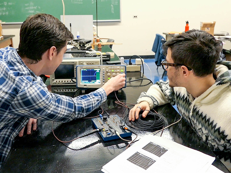 Students conduct experiments in one of the College's two physics laboratories.