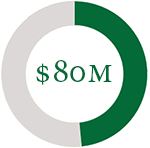 Graphic of circle showing half full with $80 million in the center.