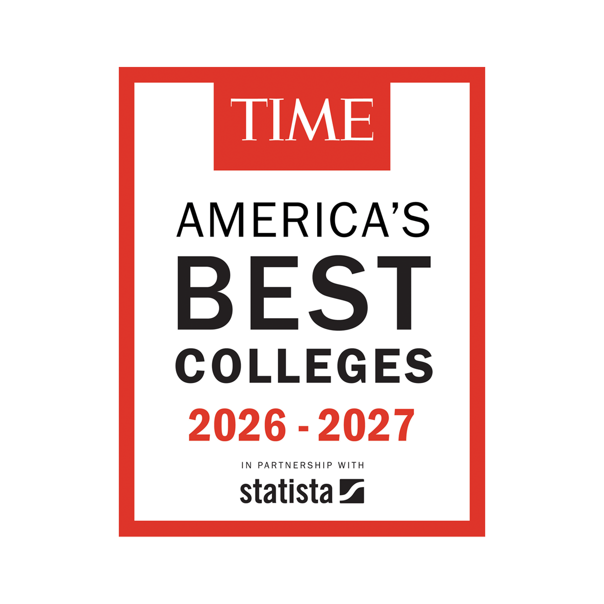 TIME magazine badge recognizing Manhattan University as one of America's Best Colleges for 2026 to 2027