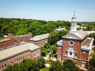 An arial shot of campus.