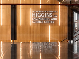 The exterior sign of the Engineering and Science building at Manhattan University