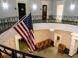 Flag in the rotunda of the Library at Manhattan University