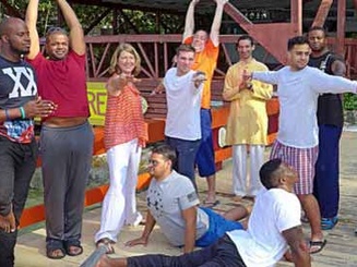 student veterans practice yoga together