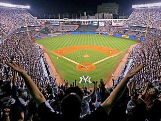 view of Yankee Stadium from upper seats behind home plate