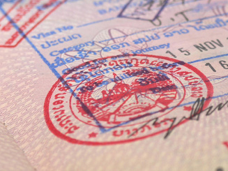 close-up of a stamped page in a passport