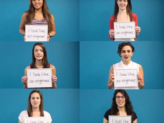 6 students in a grid holding signs