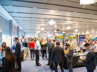 students meet with prospective employers at a career fair