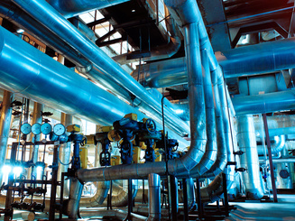 Industrial zone, Steel pipelines, valves and ladders
