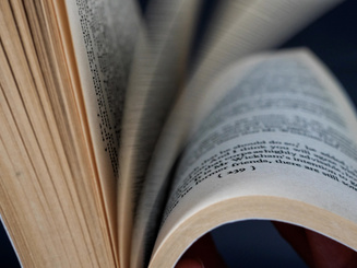book open and a person is scanning through pages