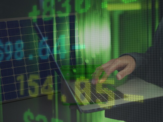 Graphic showing charts and computer for the Department of Economics and Finance