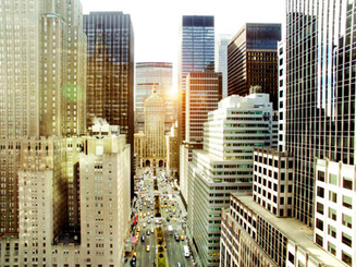 sunlight hitting skyscrapers in Manhattan