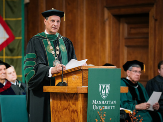 President Frederick Bonato delivers remarks at the podium during inauguration ceremony.
