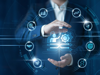 illustration of person holding graphs and charts and other graphics