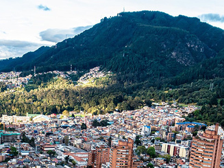 forested mountain surrounding a city