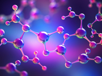 3D illustration of a molecule model in neon light