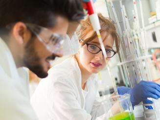 Group of students working at the laboratory