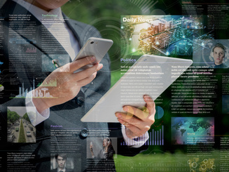 smart phone news application concept, curation media with captions digital from news clips