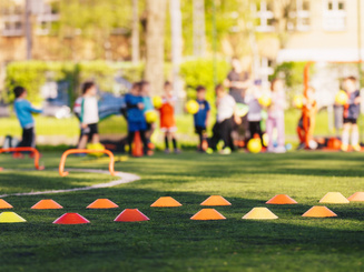  Training Cones and Markers on Artificial Grass field. 