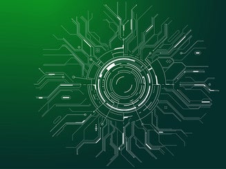 Illustration with graphics and a portal
