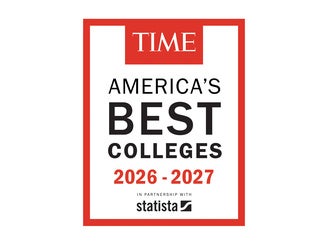 TIME America’s Best Colleges 2026–2027 ranking graphic featuring a graduation cap and Statista partnership branding.