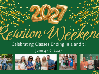 Postcard image announcing Renunion Weekend 2027 scheduled for June 4 through 7 at Manhattan University.