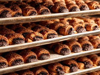 Zaro Family Bakery golden chocolate pastries on bakery racks