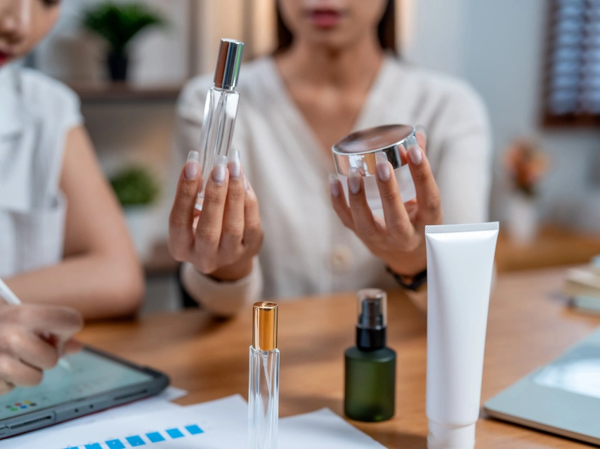Chemical engineering student formulating a cosmetic product in a laboratory