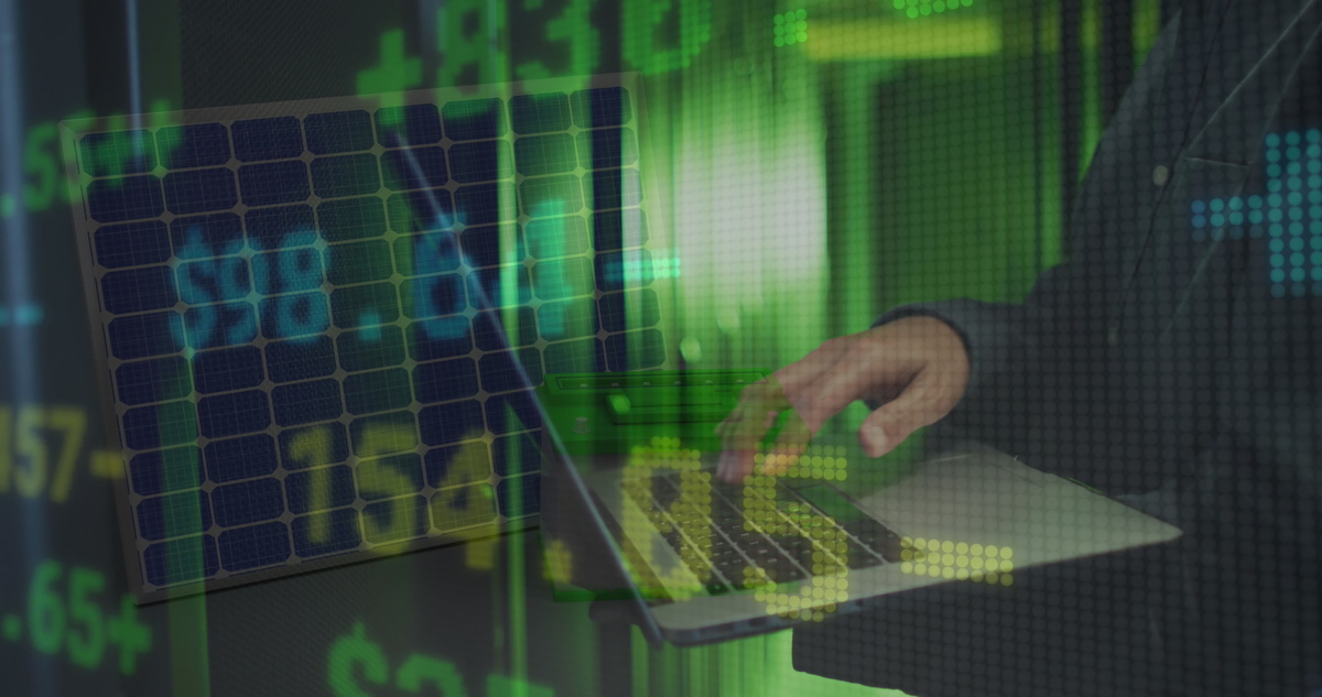 Graphic showing charts and computer for the Department of Economics and Finance