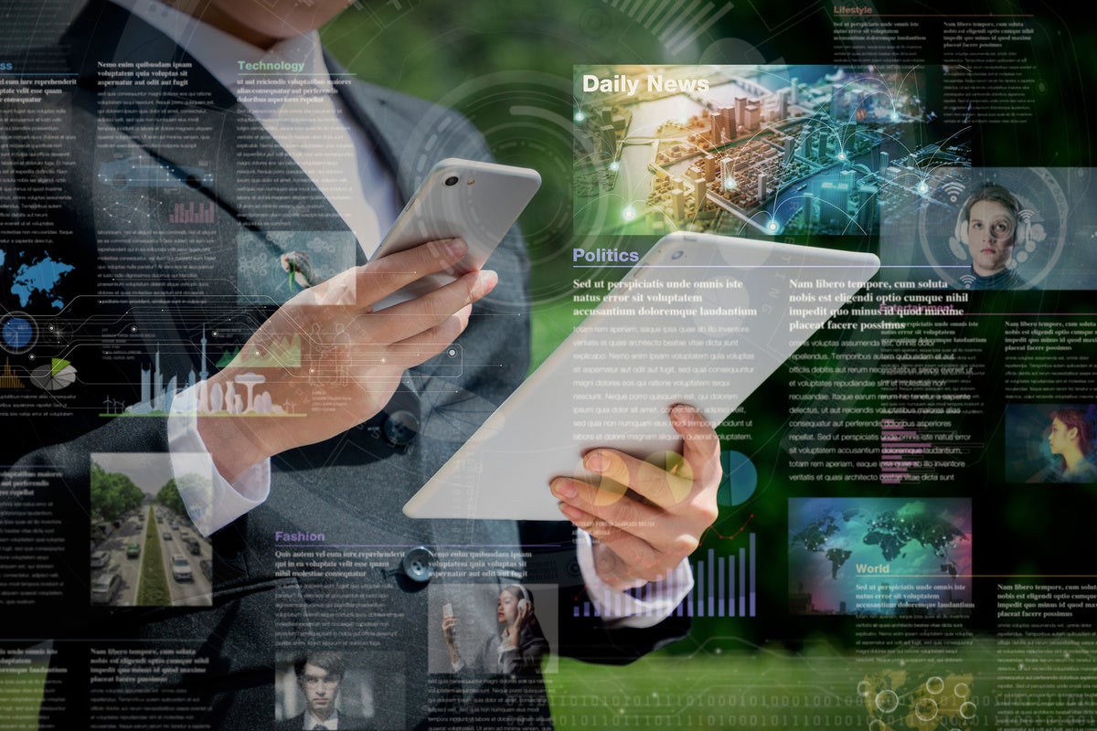 smart phone news application concept, curation media with captions digital from news clips
