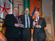 Honorees John A. Catsimatidis and Raymond W. Kelly with President Milo Riverso