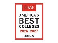 TIME America’s Best Colleges 2026–2027 ranking graphic featuring a graduation cap and Statista partnership branding.