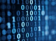 Abstract digital image of binary code in blue tones.