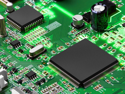 close-up of chips on a computer board