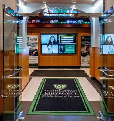 photo of the entrance of the O'Malley School of Business at Manhattan University
