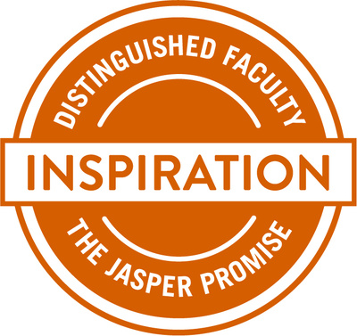 an orange badge that reads: Inspiration: Distinguished Faculty, The Jasper Promise