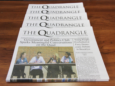 stack of issues of The Quadrangle newspaper