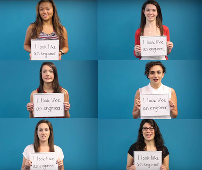 6 students in a grid holding signs