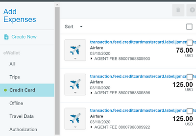 screenshot from the Chrome River app showing how to add a credit card expense