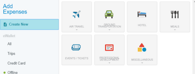 screenshot from the Chrome River app showing how to create a new expense