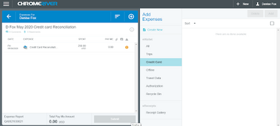 screenshot from the Chrome River app showing an added item to your expense report