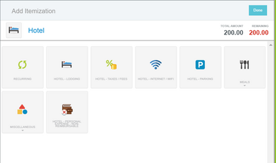 screenshot from the Chrome River app showing hotel expense items