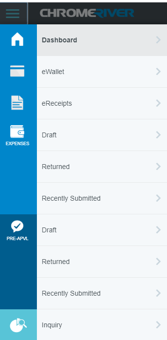 screenshot from the Chrome River app showing the inquiry tab