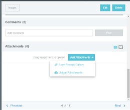 screenshot from the Chrome River app showing how to add an attachment