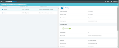 screenshot from the Chrome River app showing routing of expenses