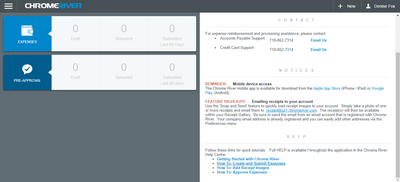 screenshot from the Chrome River app home screen