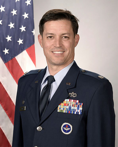 Official portrait of Lt. Col. Richard Nova, Commander of AFROTC Detachment 560 at Manhattan University, in U.S. Air Force dress uniform.