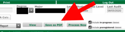 picture of a screengrab of DegreeWorks with an arrow pointing to a button