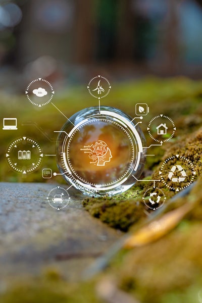 ESG Sustainability Concept with Green Energy and Governance Icons.