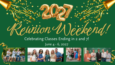 Postcard image announcing Renunion Weekend 2027 scheduled for June 4 through 7 at Manhattan University.