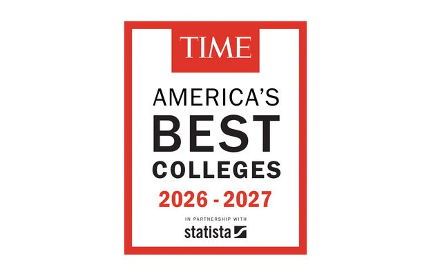 TIME America’s Best Colleges 2026–2027 ranking graphic featuring a graduation cap and Statista partnership branding.